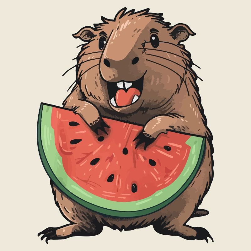 Capybara mangeant de la pastèque