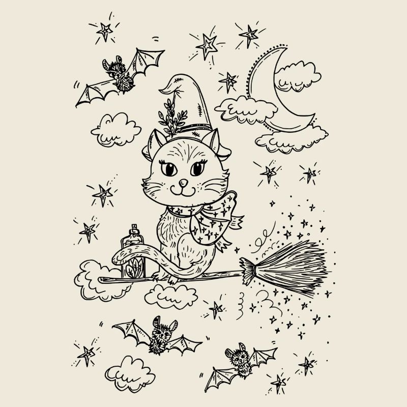Witch Cat Magic Broom