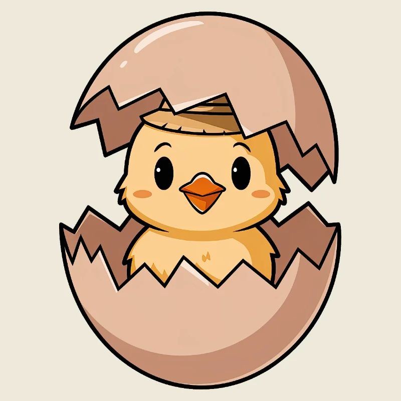 Cute chick with hat in egg