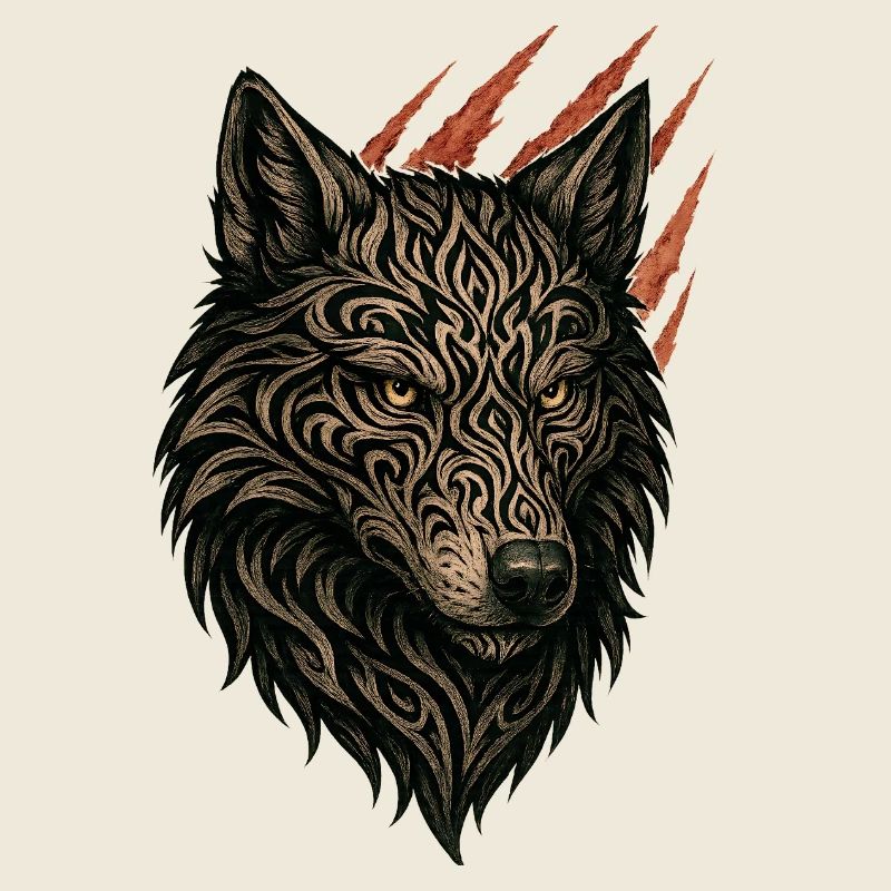 Portrait de loup tribal complexe