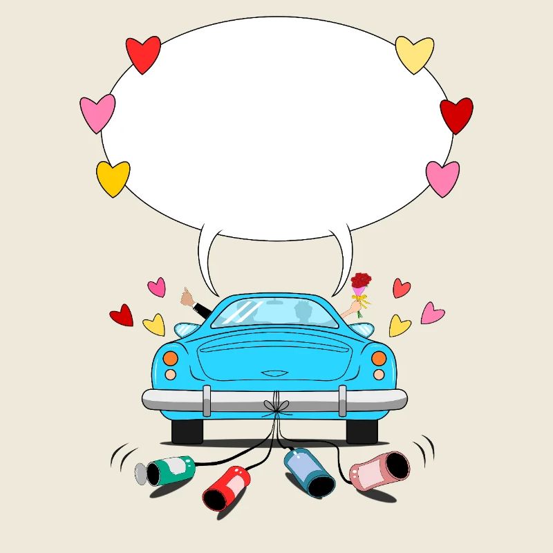 Wedding car with speech bubble in blue