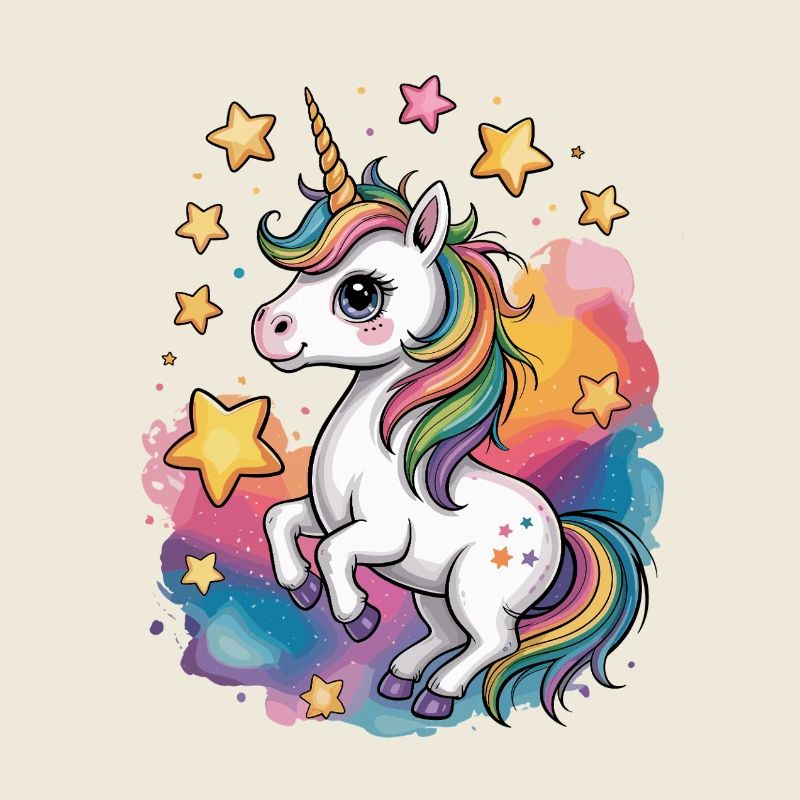Bunter Einhorn mit Sternen und Regenbogen