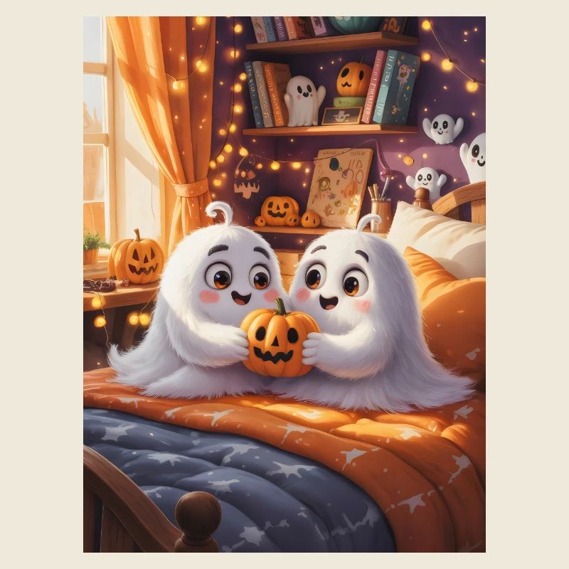 Fantômes mignons avec citrouille d’Halloween