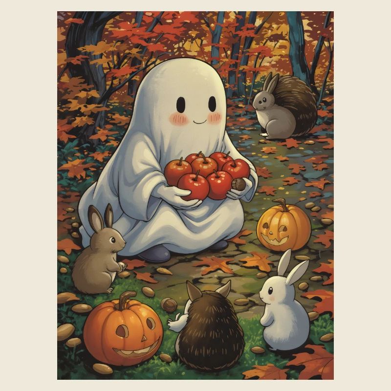 Sweet Halloween Ghost in Autumn