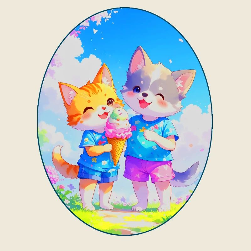 Kätzchen, Hündchen & Eiscreme (Oval)