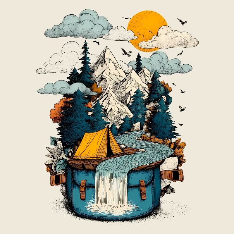 Mountain Lake Path - Camping Backpacker Motif