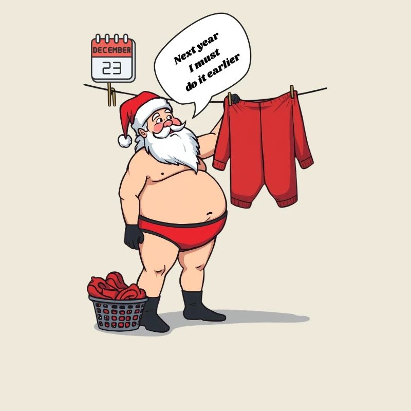Santa Claus does the laundry