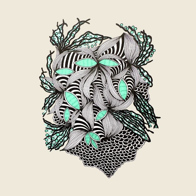 Line Flowers Pattern Mint Accent