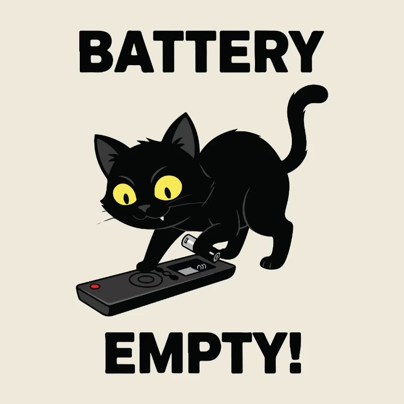 Battery Empty Chat Télécommande Humour