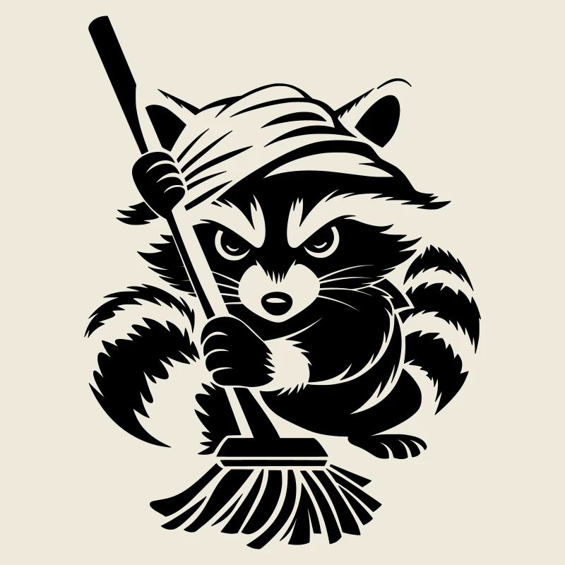 Waschbär mit Handtuch & Wischmopp