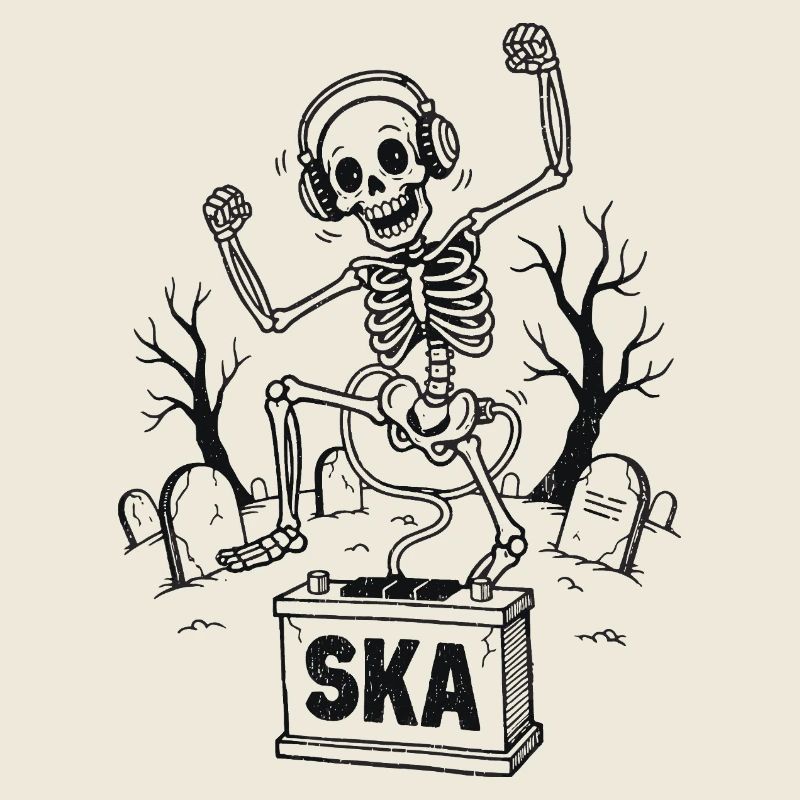 Squelette ska dansant dans le cimetière