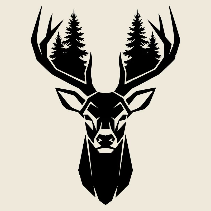 Deer Head Trees Forest Silhouette