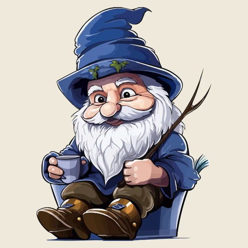 Blauer Waldgnom mit Becher