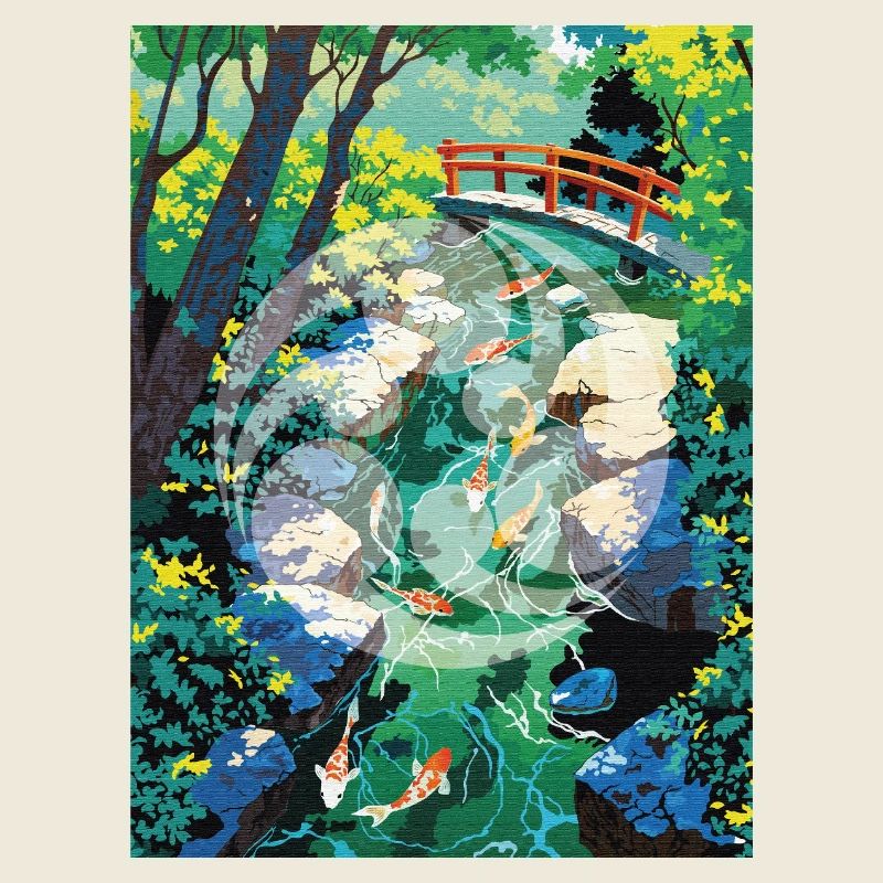 Japanese Koi river landscape with Kamon design
