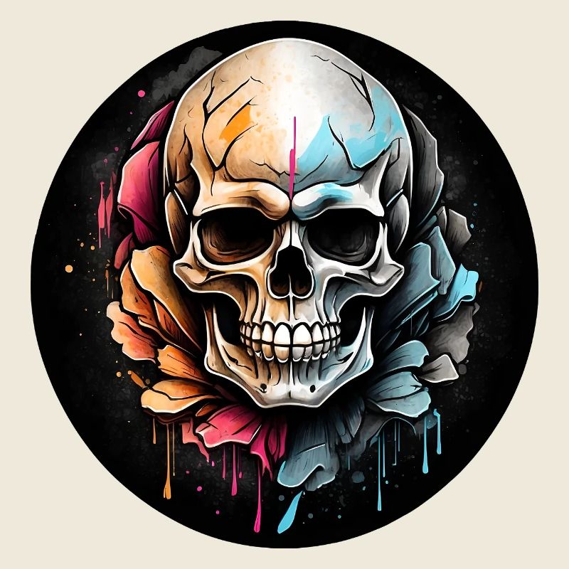 Skull in Aquarelltechnik im Kreis