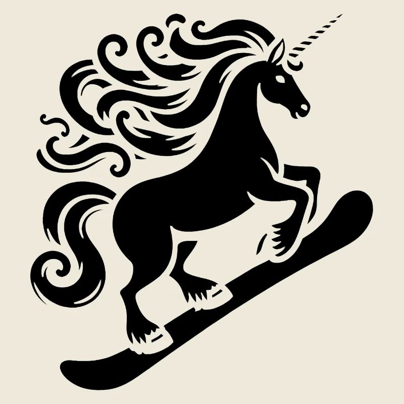 Minimalistisches Design: Einhorn Snowboarder