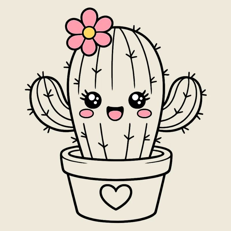 Kawaii Cactus with Flower – Cute Cute Cartoon Cactus