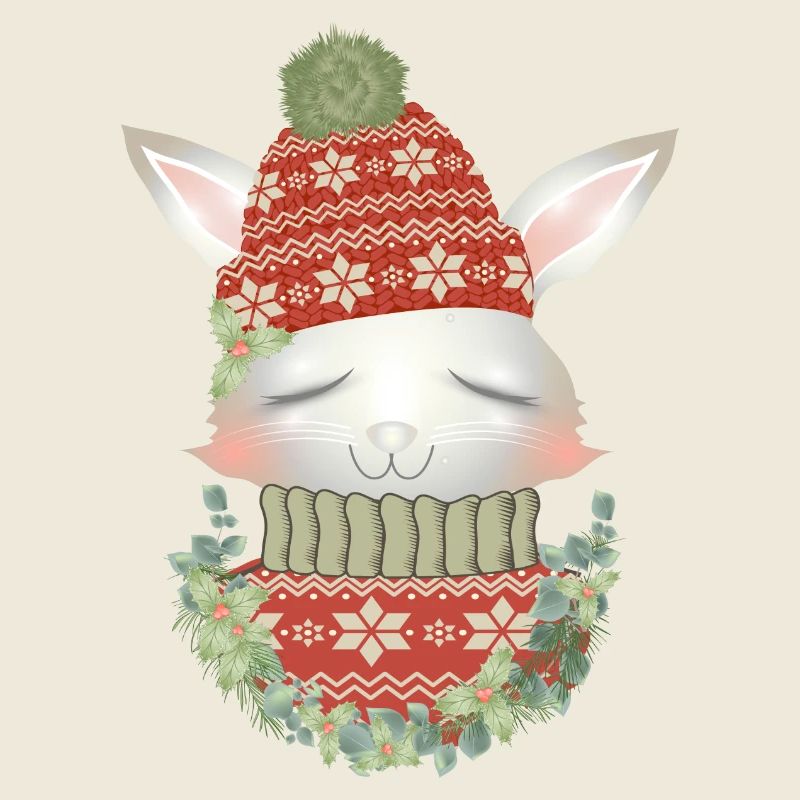 lapin blanc avec pull, bonnet et couronne