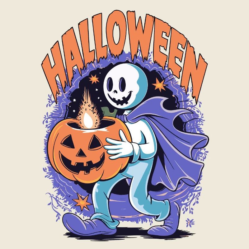 Halloween Grin with Ghost and Pumpkin