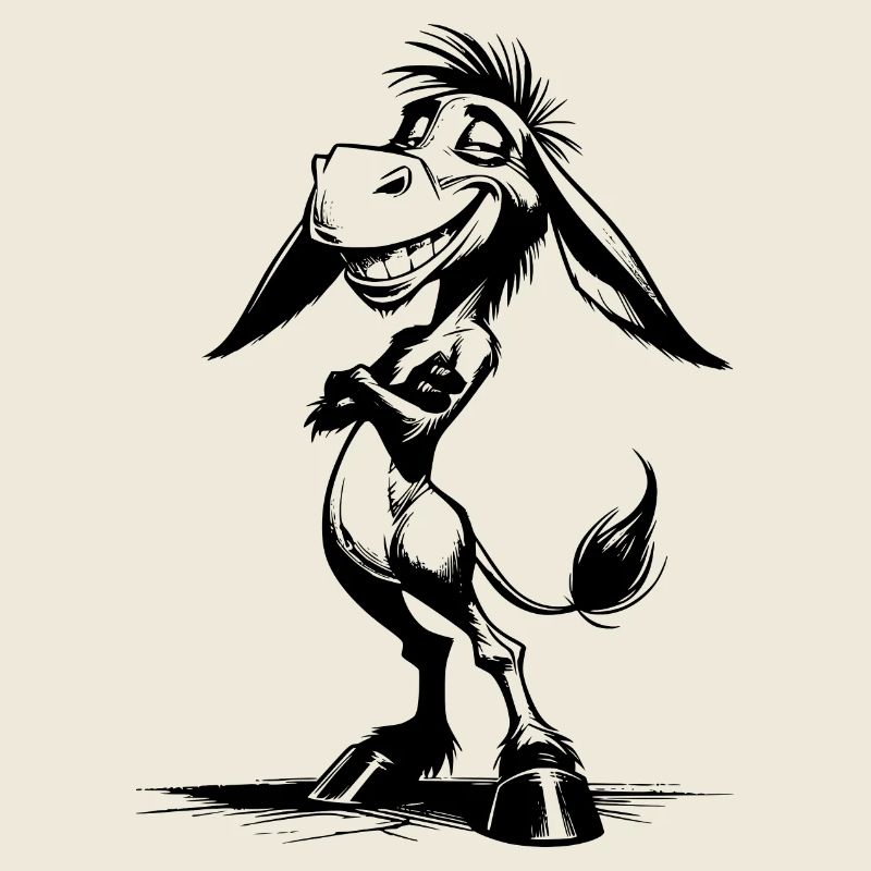Smiling Long-Eared Donkey Grinning Cartoon