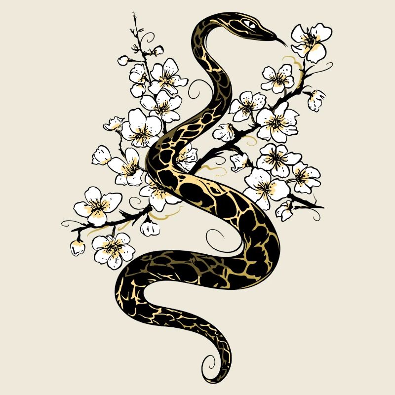Snake with cherry blossoms in spring