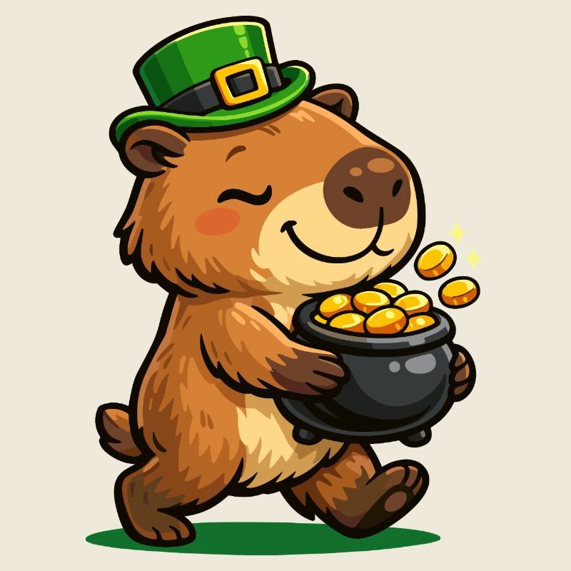 Sweet Lucky Capybara Gold Pot St. Patrick's Day