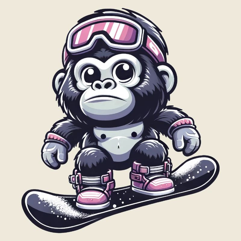 Monkey Gorilla Chimpanzee Ski Holiday Skier Design