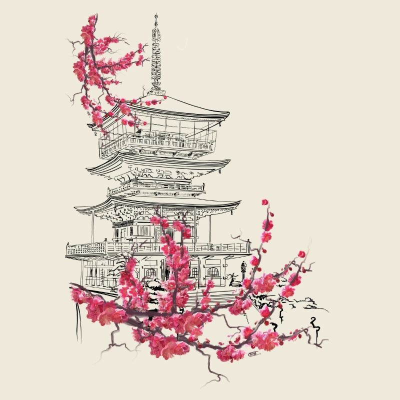 Pagode und Sakura
