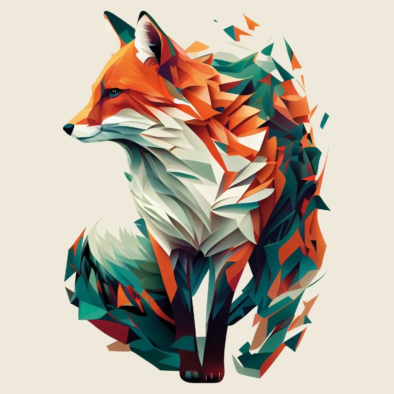 Renard Oeuvre Polygone Origami Orange Vert Classy