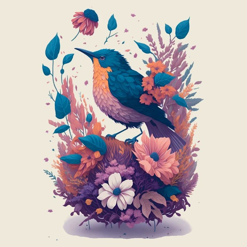 Oiseaux dans un bouquet de fleurs
