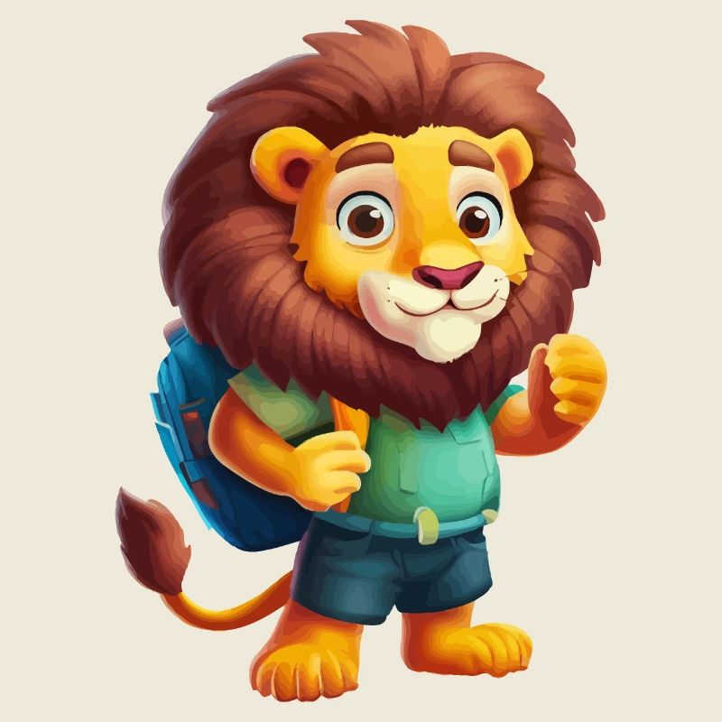 Adventurous Lion Backpacker Illustration