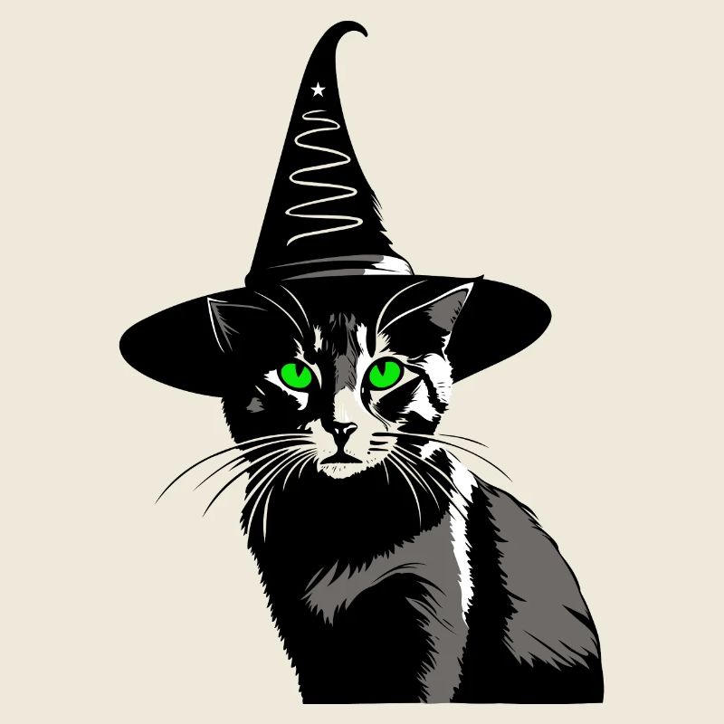 Cat Green Eyes Witch Hat Walpurgis Night