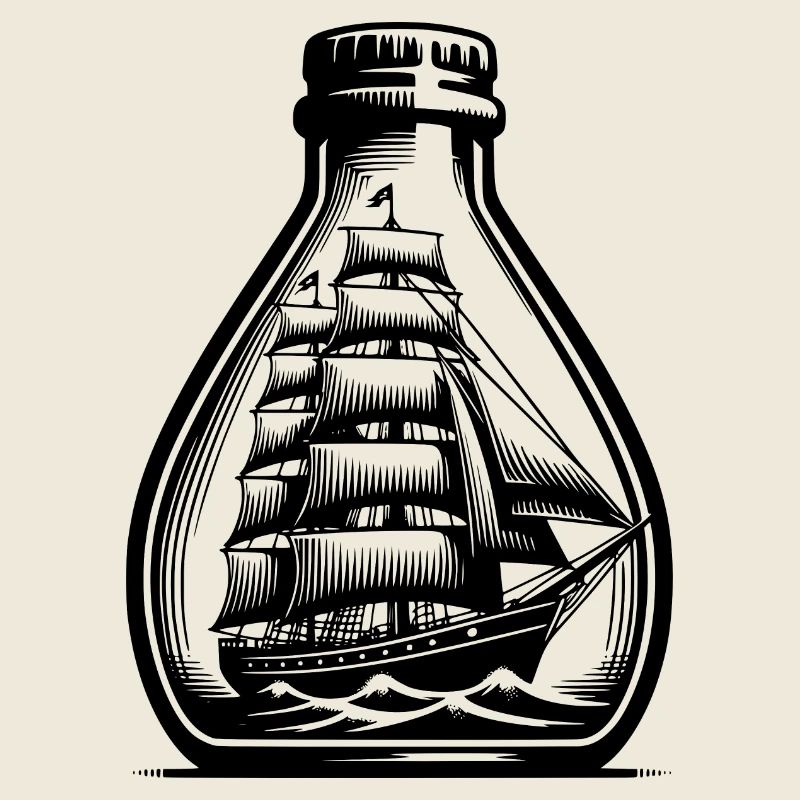 Calm seas old sailing ship in a bottle