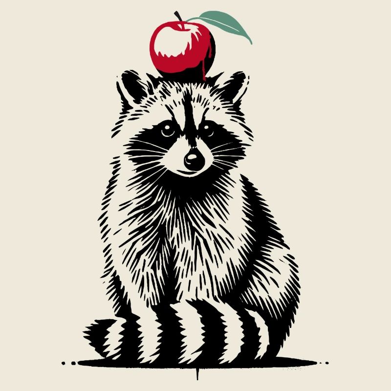 Waschbär mit Apfel – Verspieltes Stencil-Design