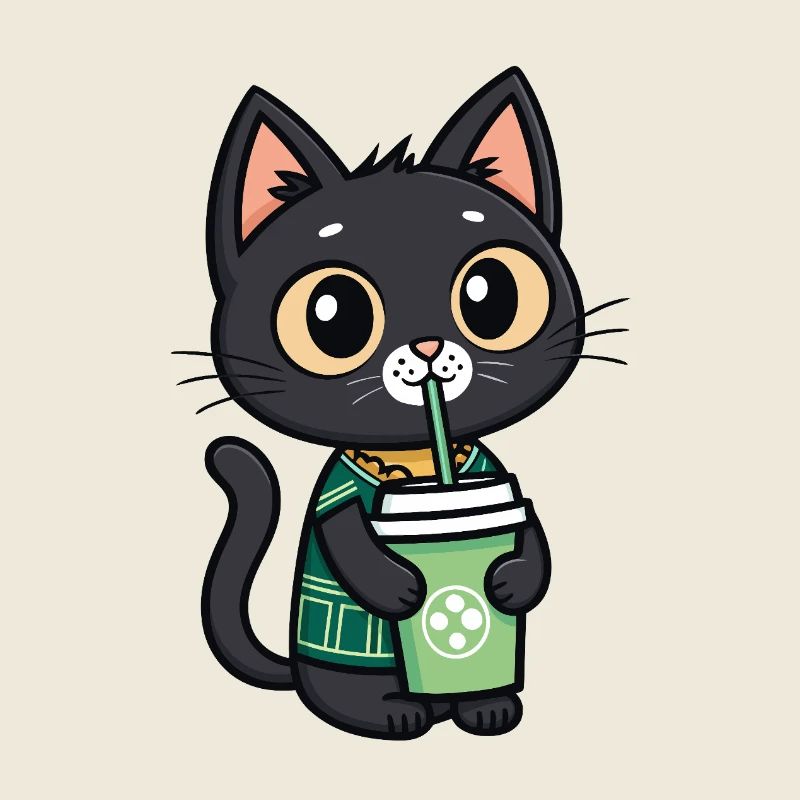 Cute cat with drinking cup drinking bubble tea