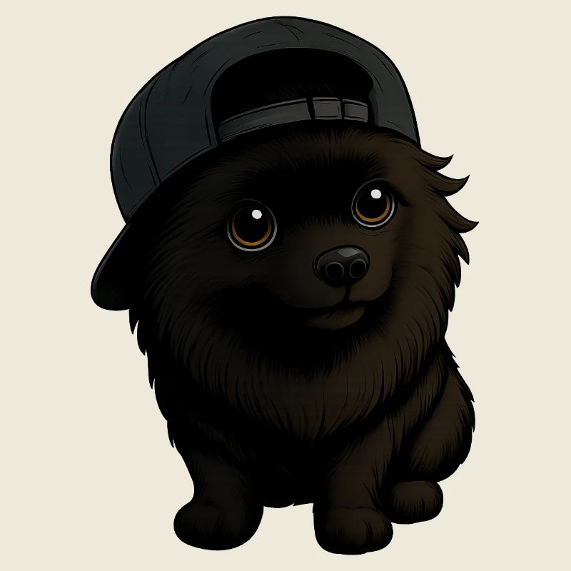 Funny Spitz Dog with Cap and Expression