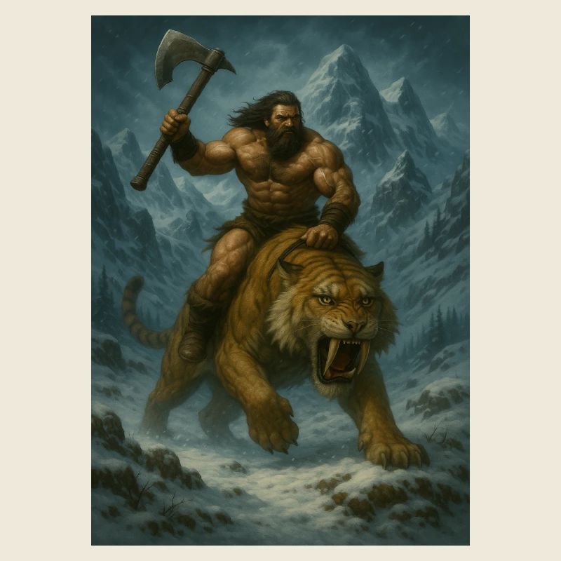 Wilder Krieger auf Sabertooth Tiger – Kunst