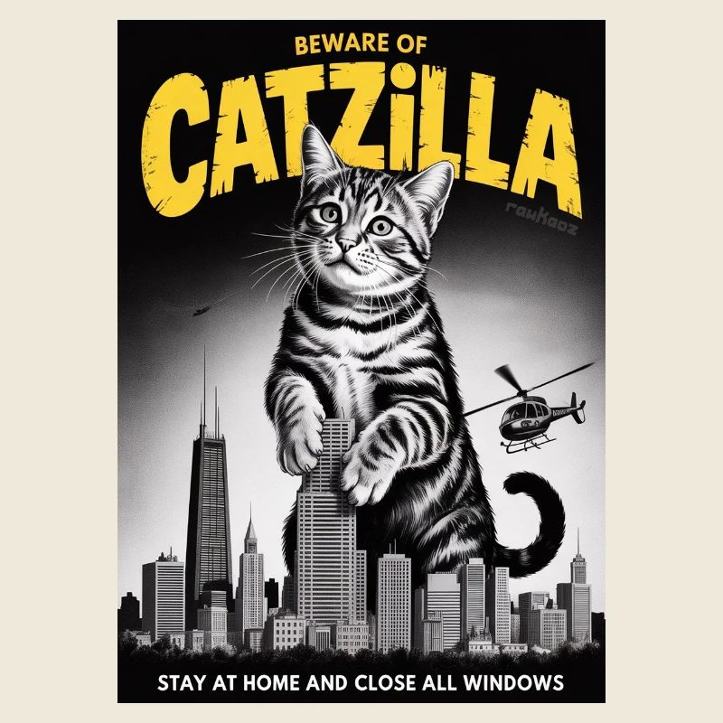 Catzilla Over City Skyline
