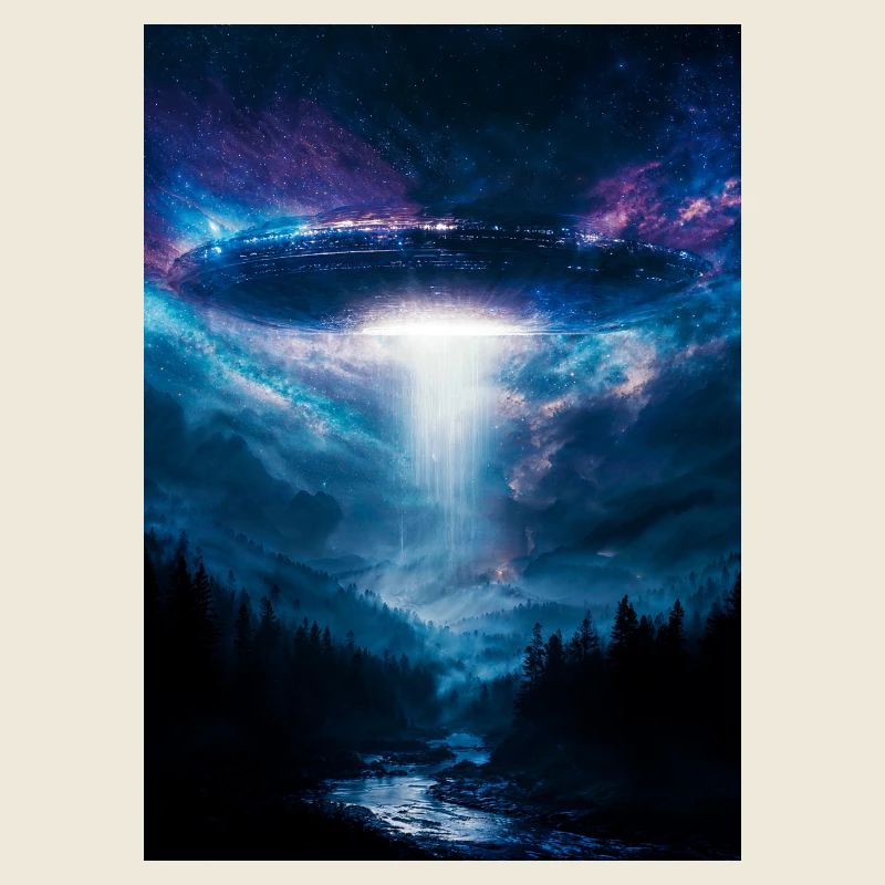 UFO-Strahl über Mitternachtswald