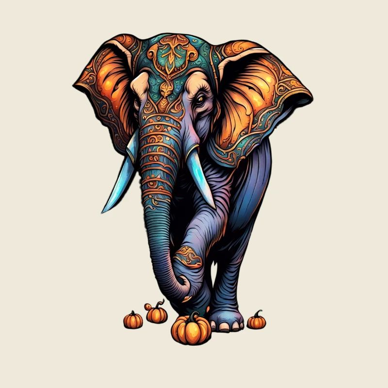 Ornament Elephant with Autumn Pumpkins