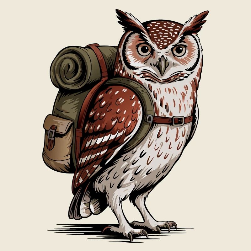 Hibou de forêt avec sac à dos