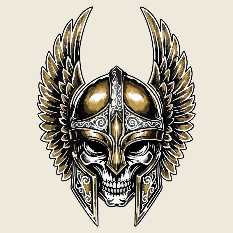 Viking Skull Gold and White Winged Helmet Totem Warrior