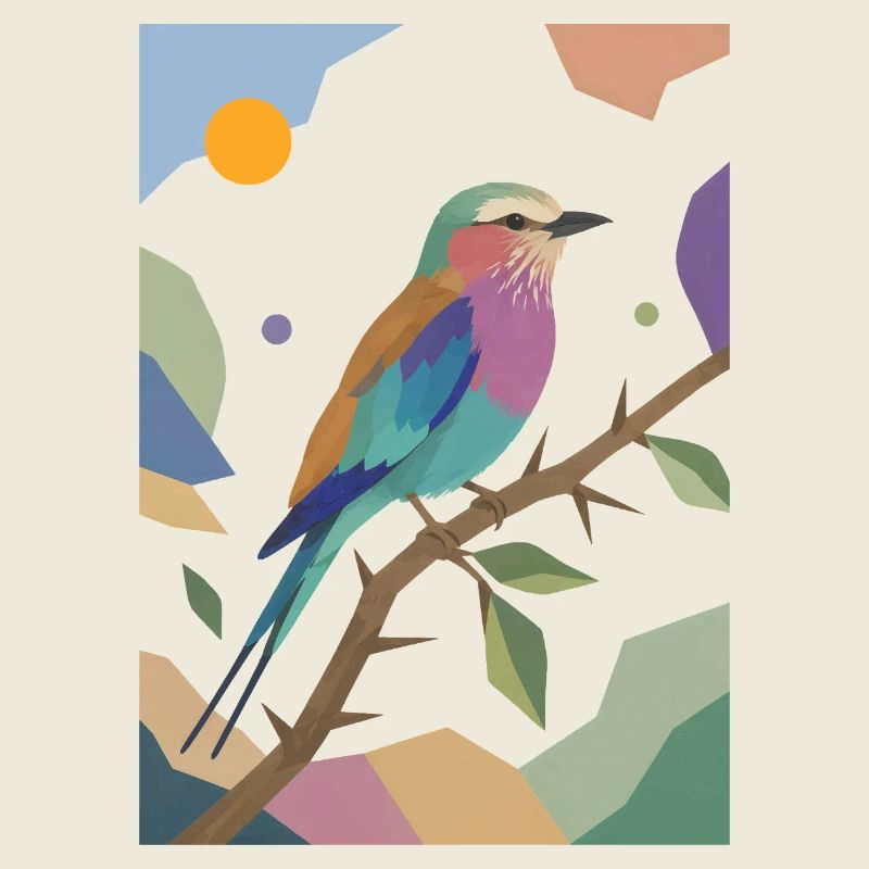 Design de rouleau poitrine lilas oiseau coloré