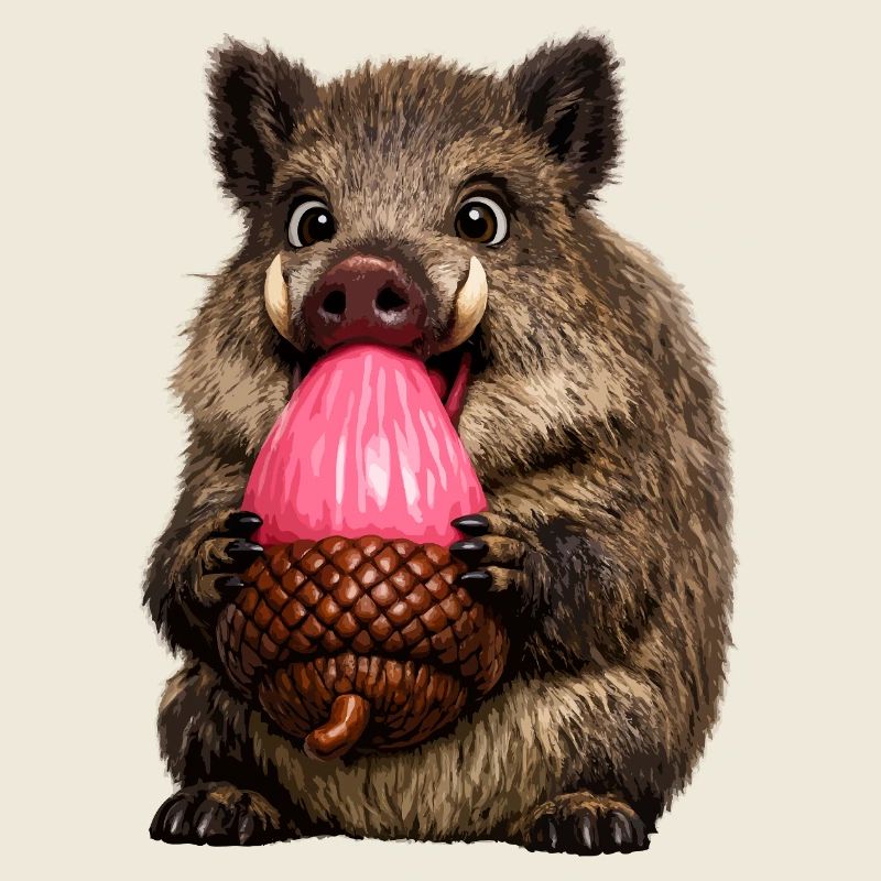 Wild boar with pink acorn