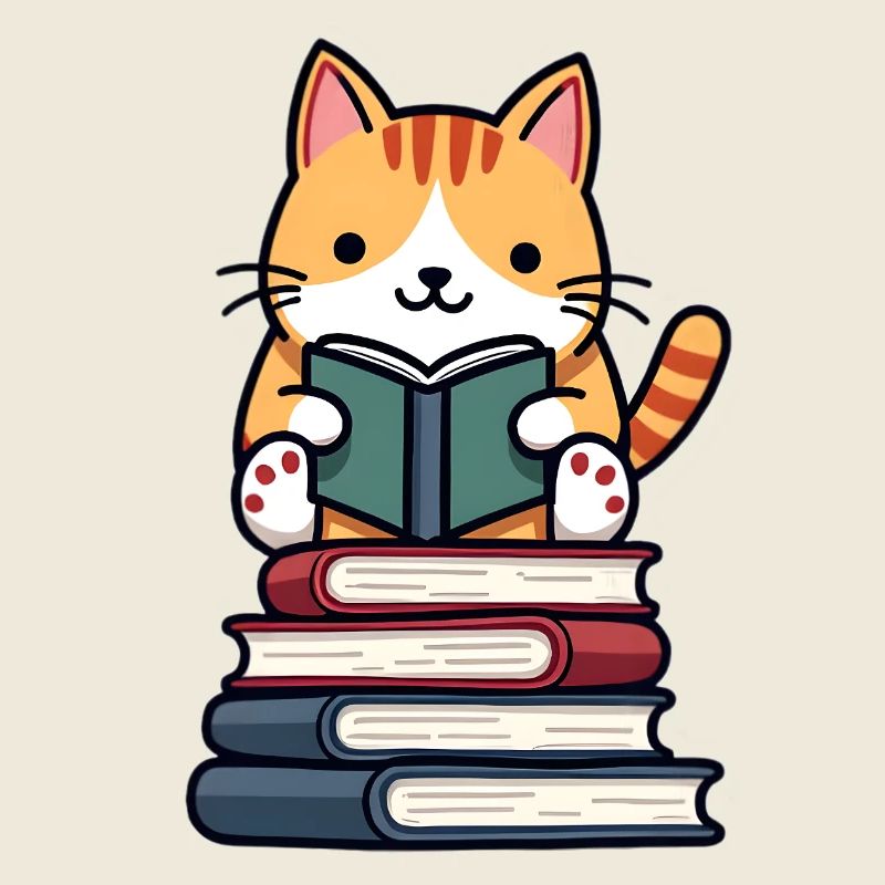Cat reading a book