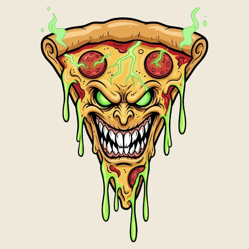 Visage de Démon de la Pizza Vert Néon