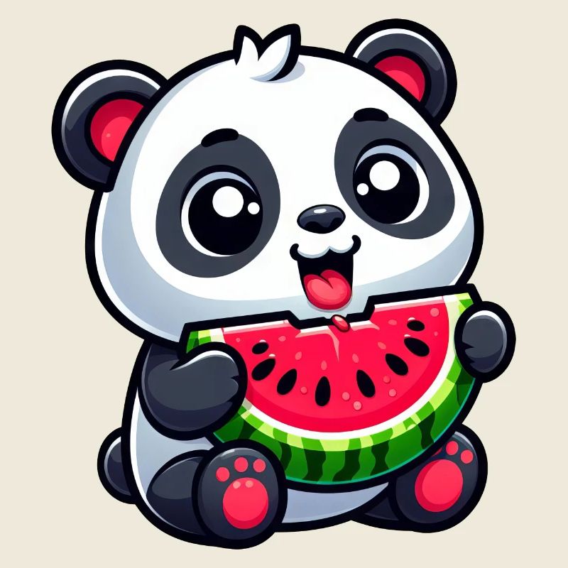 Panda avec pastèque fruité mignon