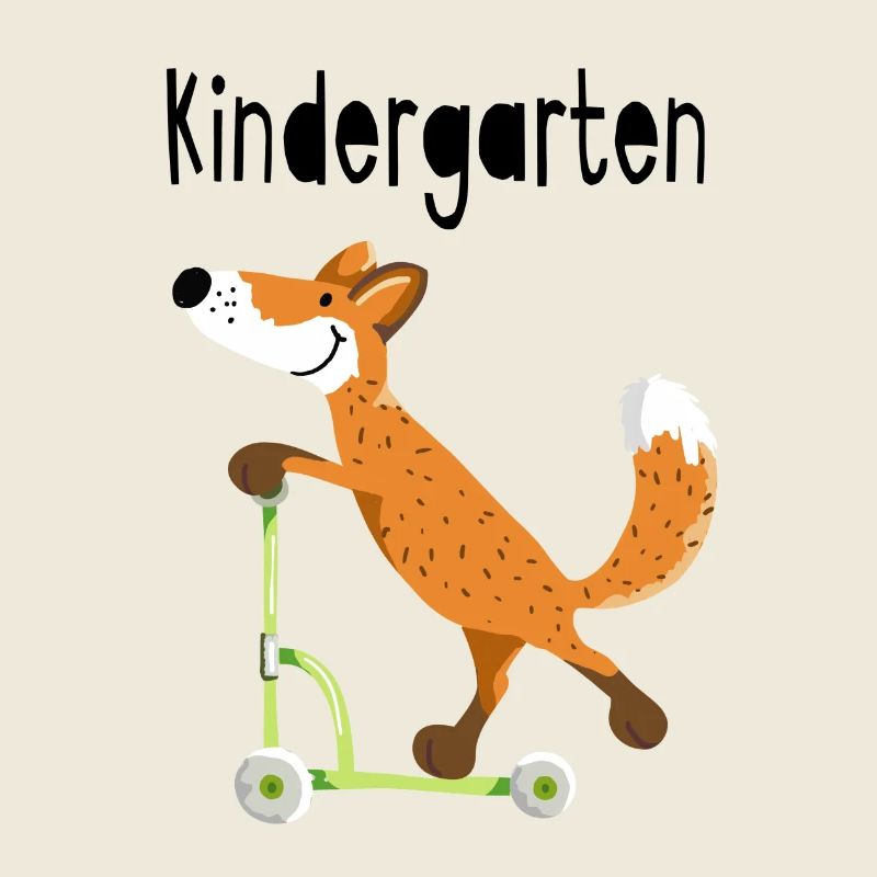 Auf den Kindergarten - lustiger Fuchs mit Roller