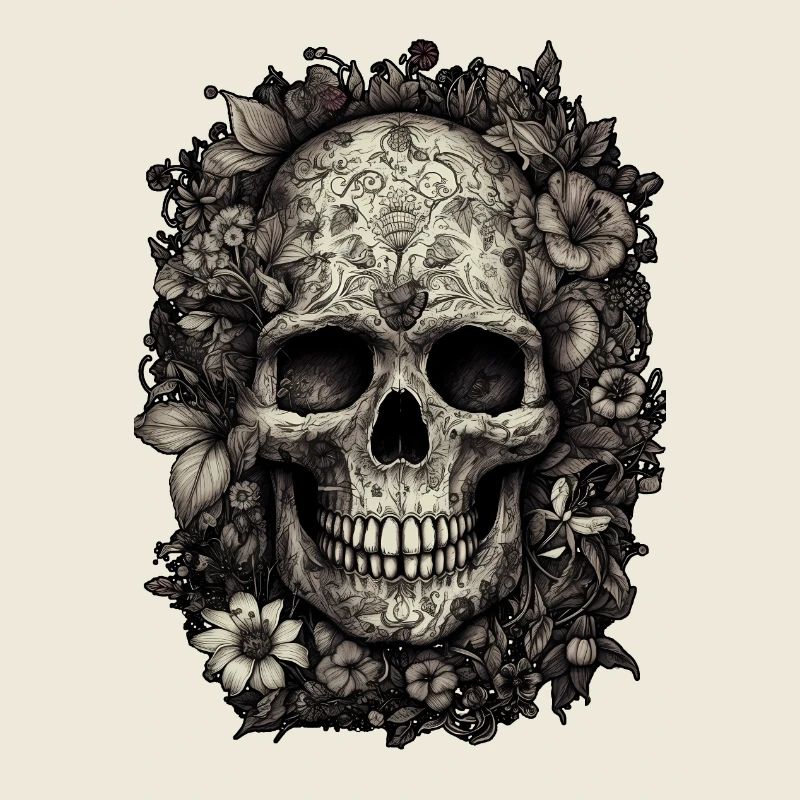 Cool boho skull with tattoos and flowers