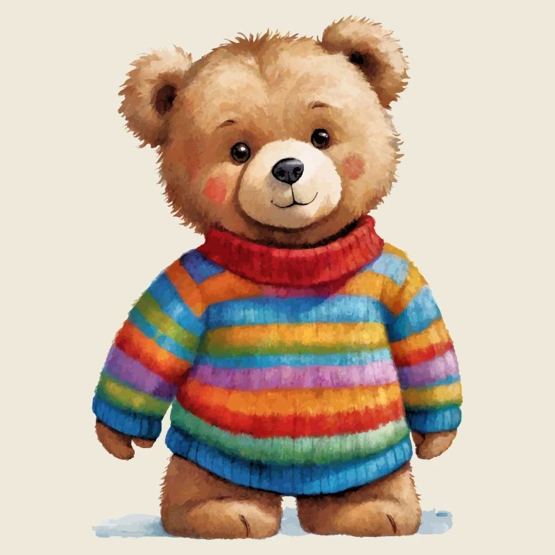 Teddy en pull rayé aquarelle magique